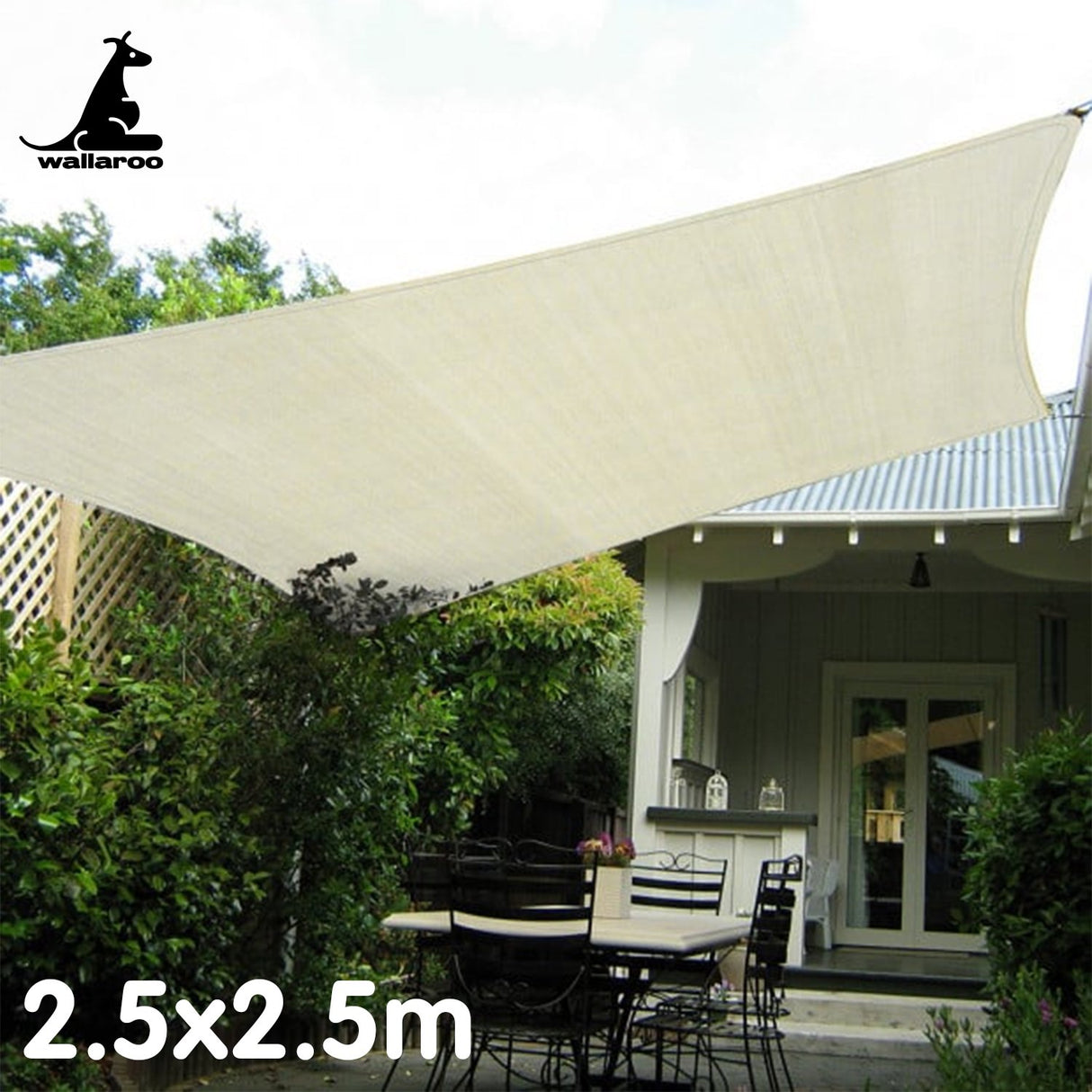 Wallaroo Waterproof 160GSM Outdoor Sun Shade Sail Canopy Cream Square 2.5 x 2.5m