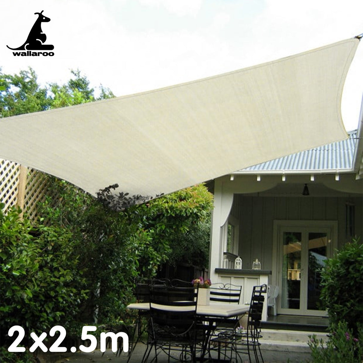 Wallaroo Waterproof 160GSM Outdoor Sun Shade Sail Canopy Cream 2 x 2.5m