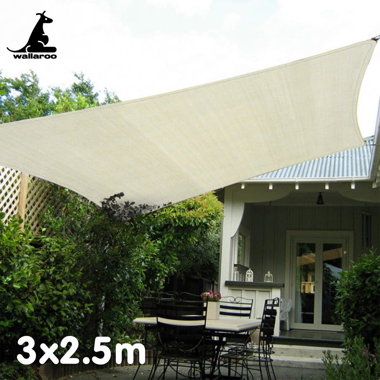 Wallaroo Waterproof 160GSM Outdoor Sun Shade Sail Canopy Cream 3 x 2.5m