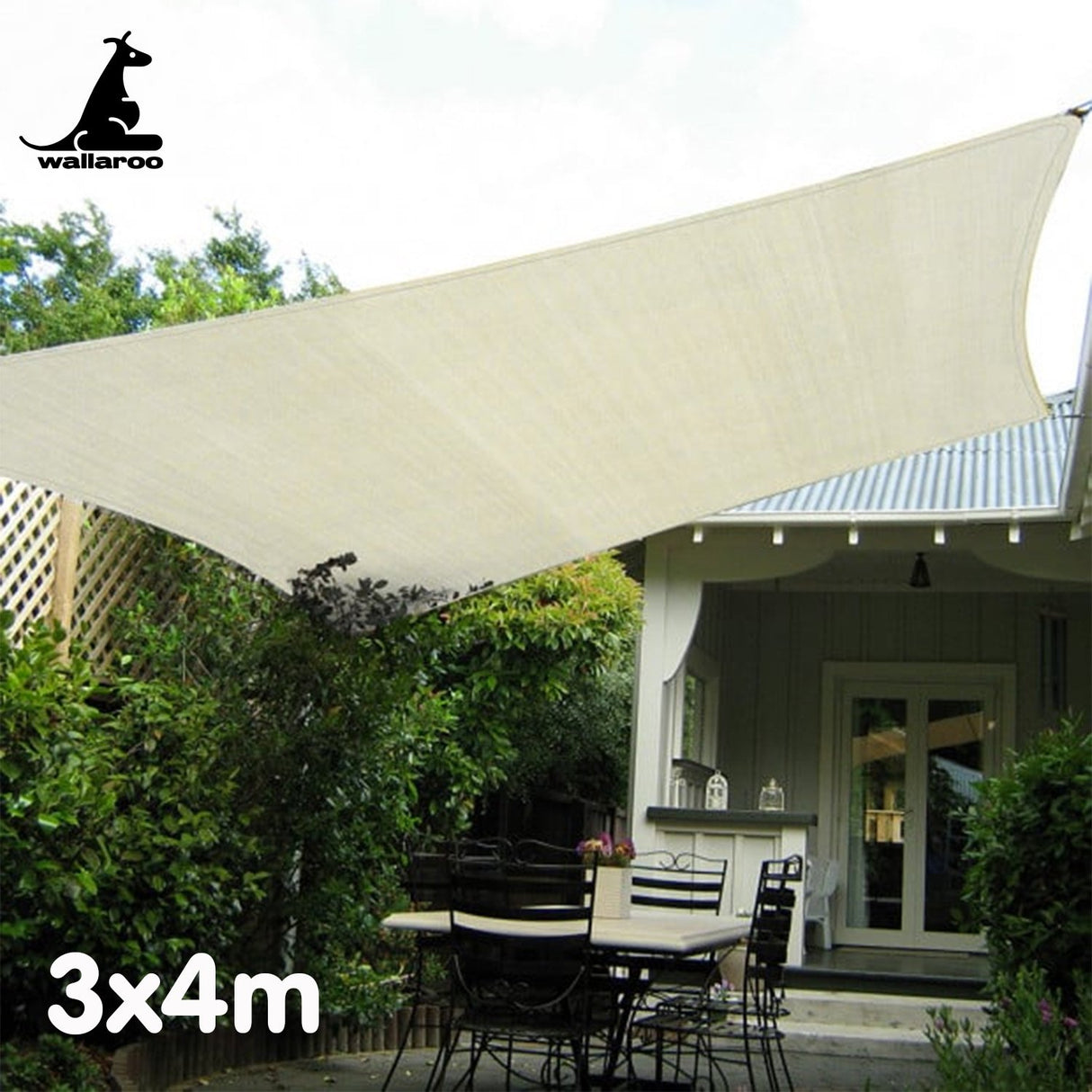 Wallaroo Waterproof 160GSM Outdoor Sun Shade Sail Canopy Cream 3 x 4m