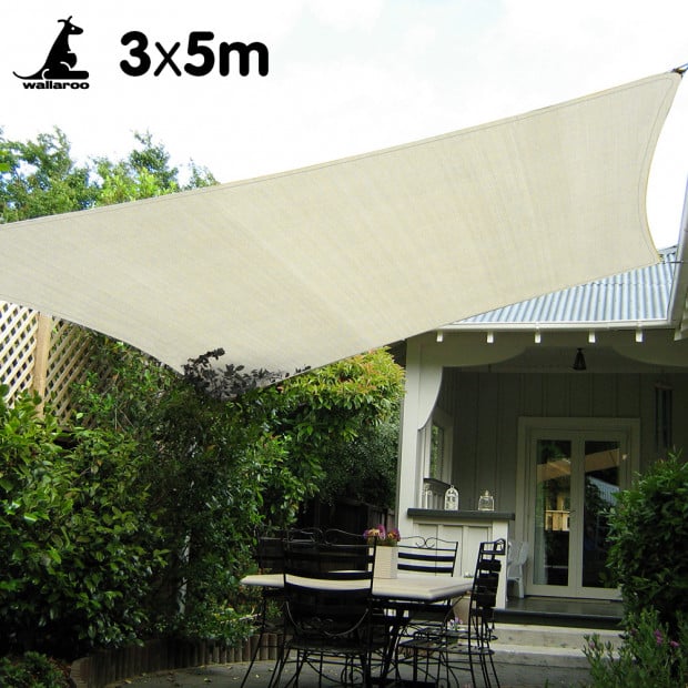 Wallaroo Waterproof Outdoor Sun Shade Sail Canopy Cream Rectangle 3 x 5m