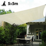 Wallaroo Waterproof 160GSM Outdoor Sun Shade Sail Canopy Cream Square 5 x 5m