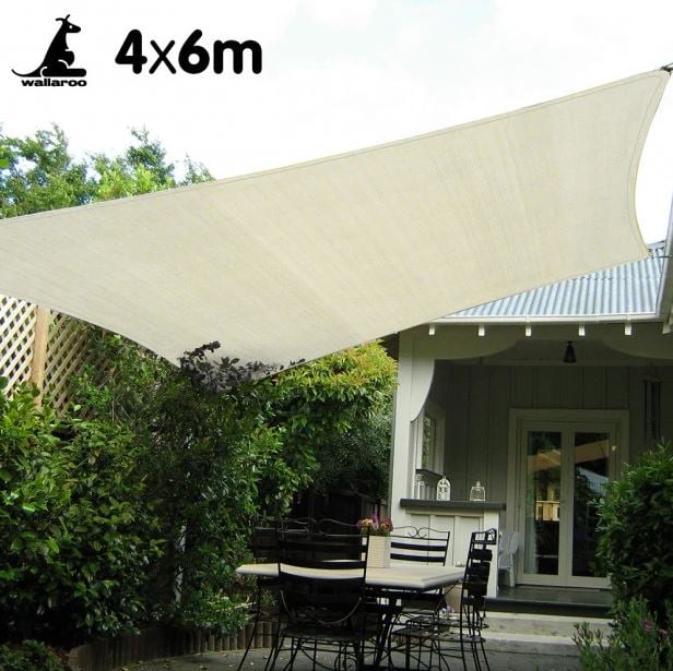 Wallaroo Waterproof 160GSM Outdoor Sun Shade Sail Canopy Cream Rectangle 4 x 6m