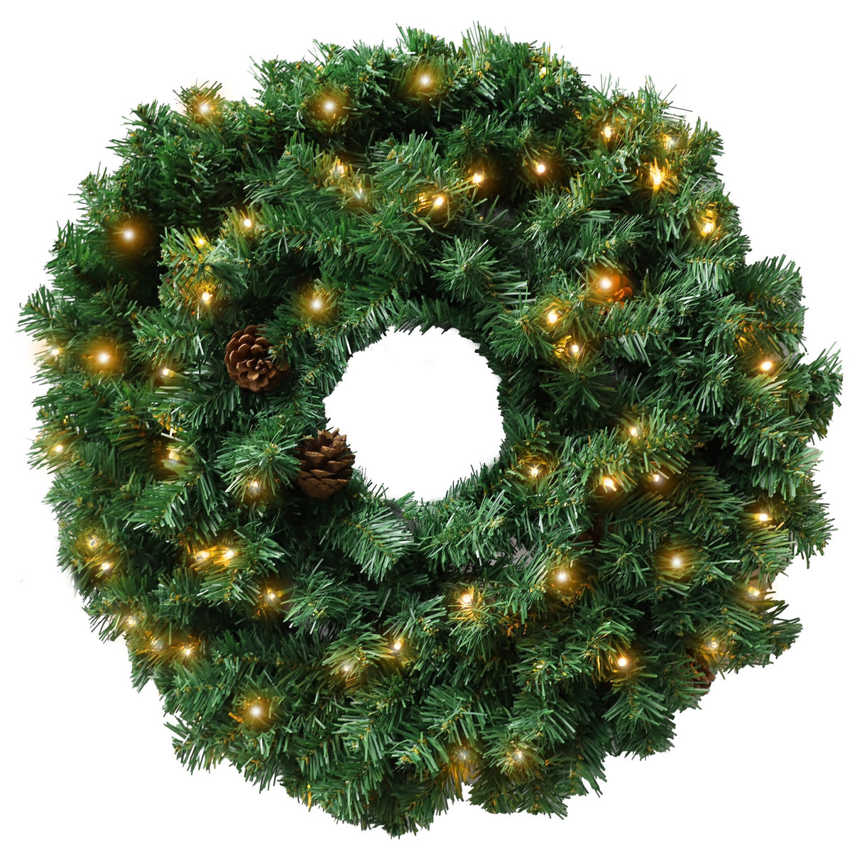 Christabelle Prelit 61cm Yuletide Glow Christmas Wreath with Pine Cones
