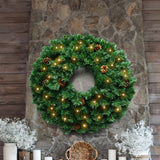Christabelle Prelit 61cm Yuletide Glow Christmas Wreath with Pine Cones - Rear View