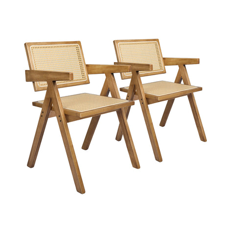 Levede 2x Dining Chair Solid Wood Rattan Natural-2018816910317195264