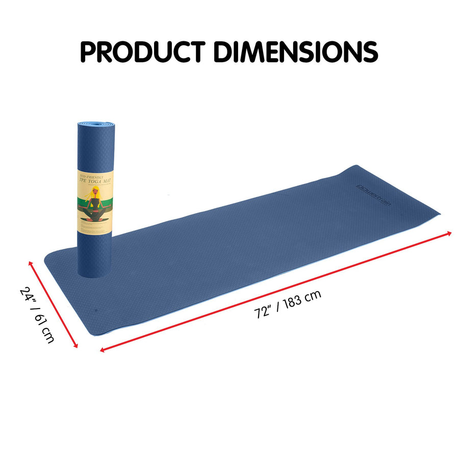 Powertrain TPE Yoga Exercise Mat Home Gym Pilates Fitness 8mm Thick in Dark Blue