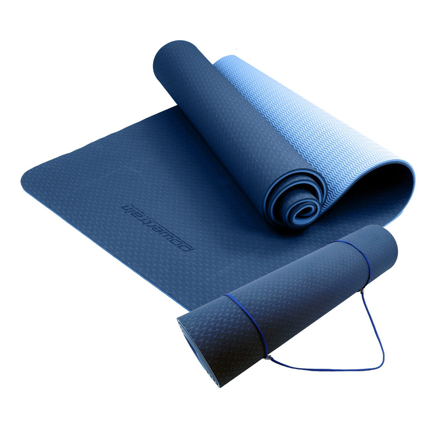 Powertrain TPE Yoga Exercise Mat Home Gym Pilates Fitness 8mm Thick in Dark Blue