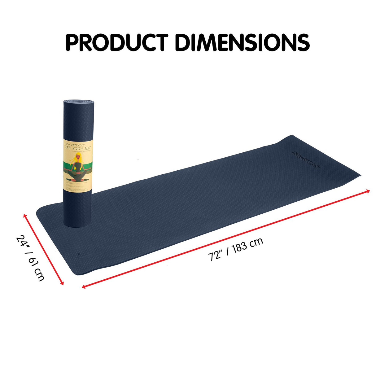 Powertrain TPE Yoga Pilates Exercise Mat 6mm - Dark Blue
