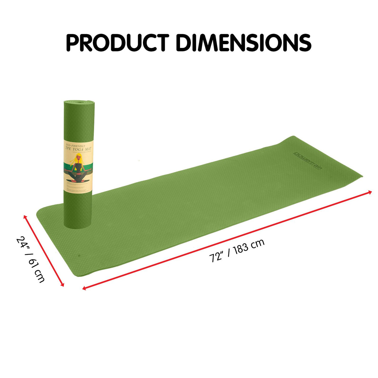 Powertrain TPE Yoga Pilates Exercise Mat 6mm - Green