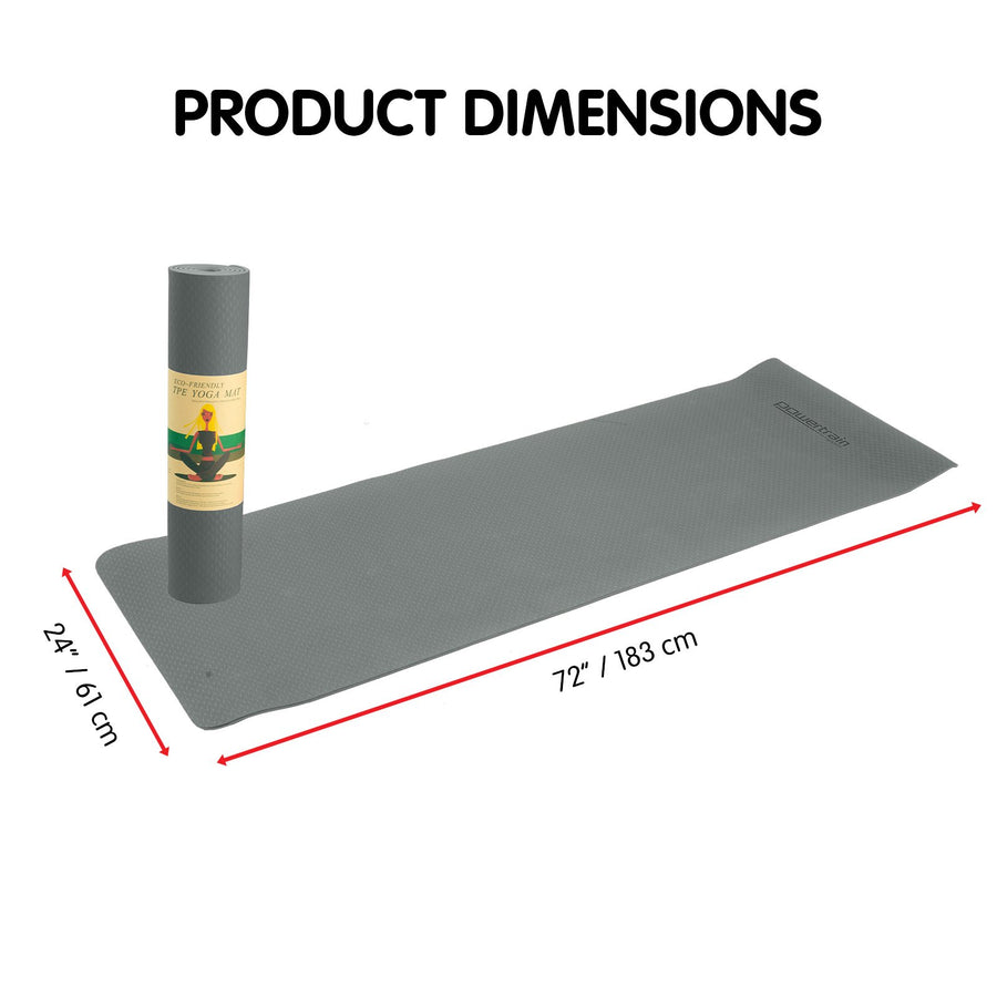 Powertrain TPE Yoga Pilates Exercise Mat 6mm - Light Grey