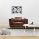 Single Seater Armchair Faux Leather Sofa Modern Lounge Accent Chair in Brown with Wooden Frame - Top-Down View