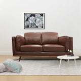 2 Seater Faux Leather Sofa Brown Modern Lounge Set for Living Room Couch with Wooden Frame - Close-Up Angle