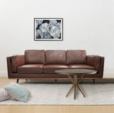 3 Seater Faux Sofa Brown Lounge Set for Living Room Couch with Wooden Frame - Close-Up Angle