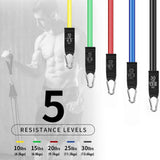 11 Piece Resistance Tube Bands Exercise Workout Bands Set Stackable With Handles & Bag - Top-Down View