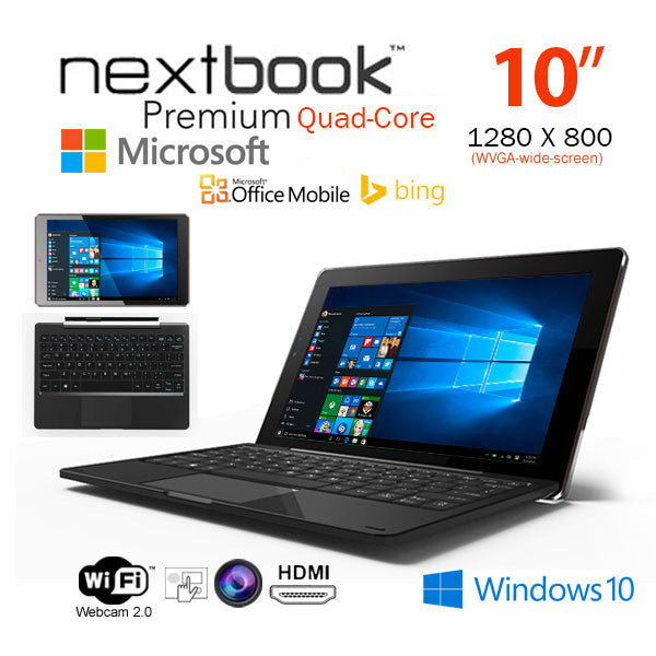 Nextbook 10.1" Windows 10 Quad-Core Tablet PC with HDMI, Dual Cameras & 32GB Storage (NXW10QC32G)