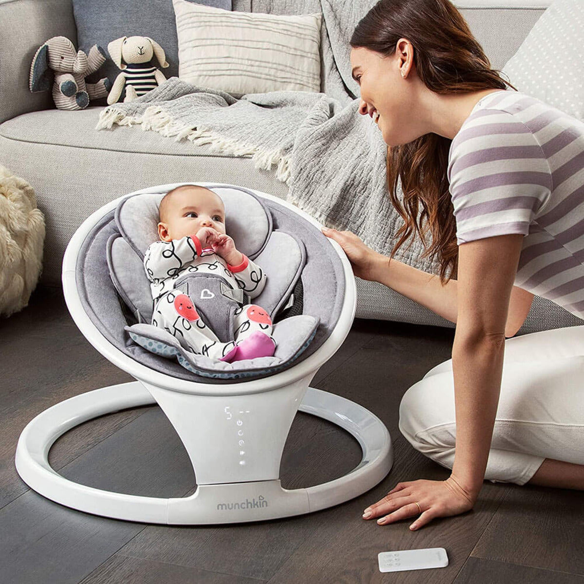 Bluetooth-Enabled Munchkin Infant Swing with Soothing Sounds and Side-to-Side Motion