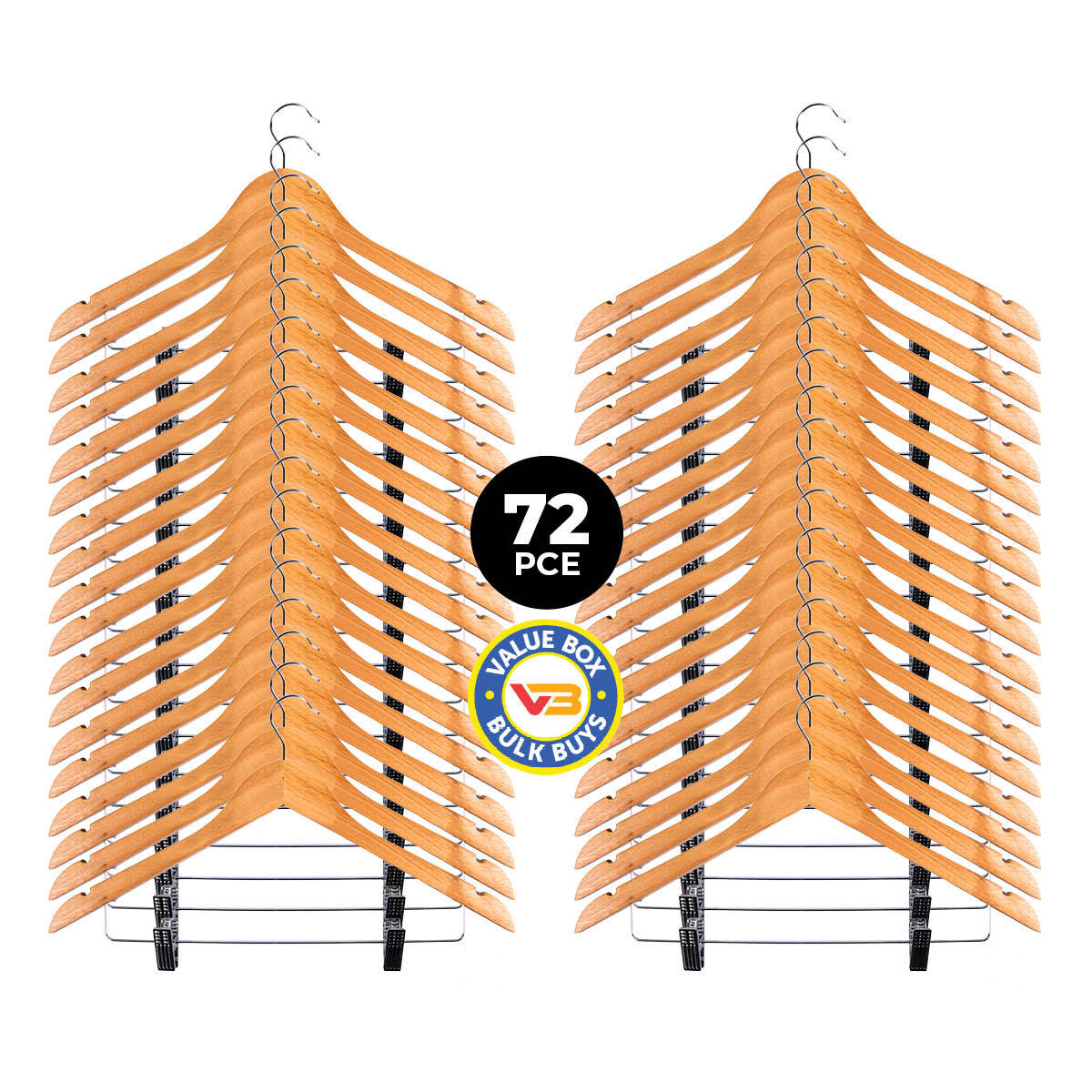 Home Master 72-Piece Adjustable Wooden Hangers with Swivel Hooks and Clips