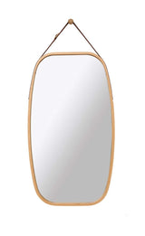 Oval Bamboo Wall Mirror with Adjustable Leather Strap - Stylish Full Length Design for Home Decor