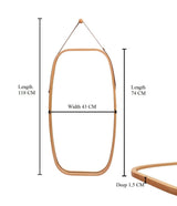 Oval Bamboo Wall Mirror with Adjustable Leather Strap - Stylish Full Length Design for Home Decor