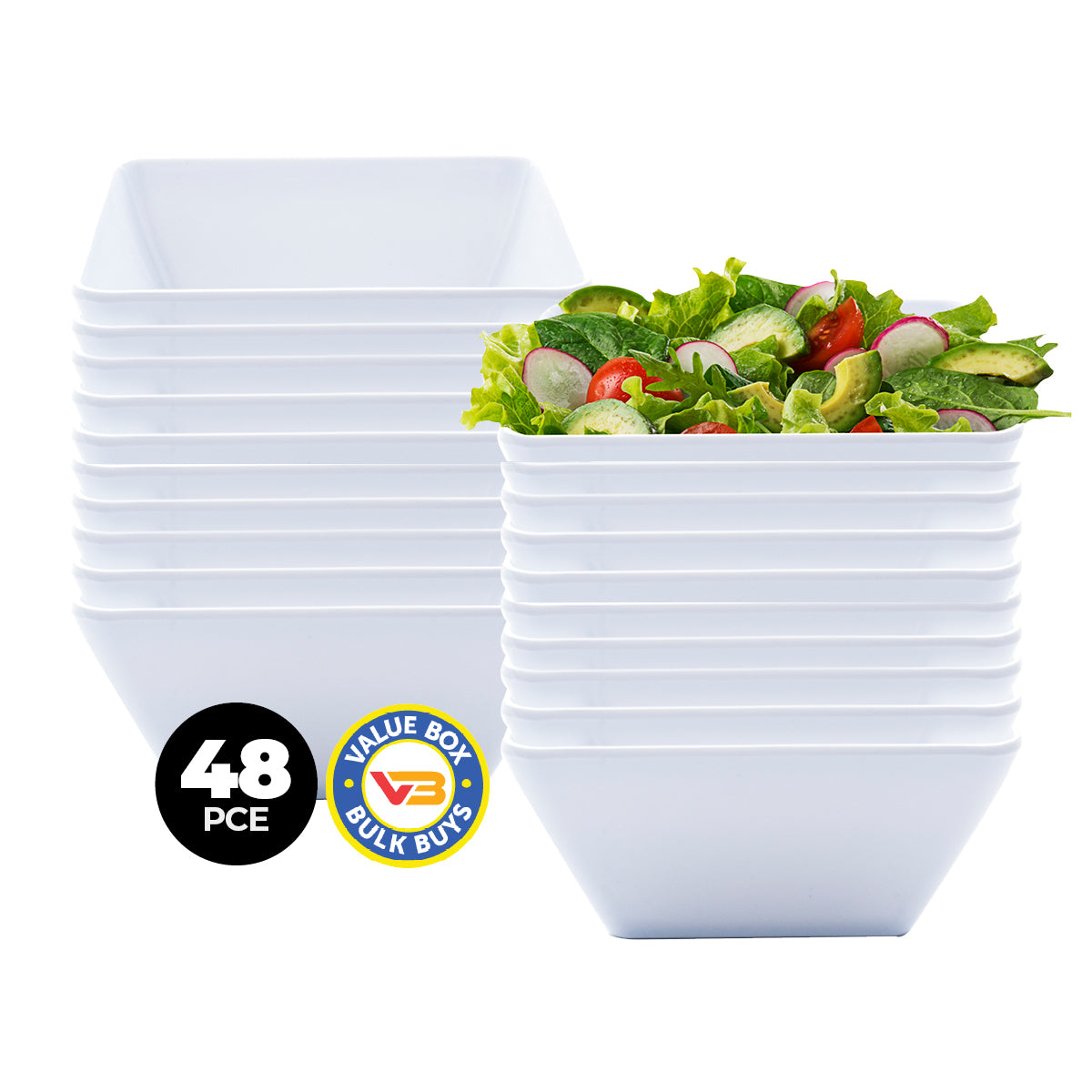 Home Master 48-Piece Lightweight Square Melamine Bowls - 15cm Durable and Unbreakable