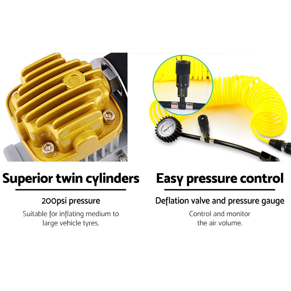 Giantz 540W High-Performance 12V Air Compressor with Deflation Valve and Multi-Purpose Attachments
