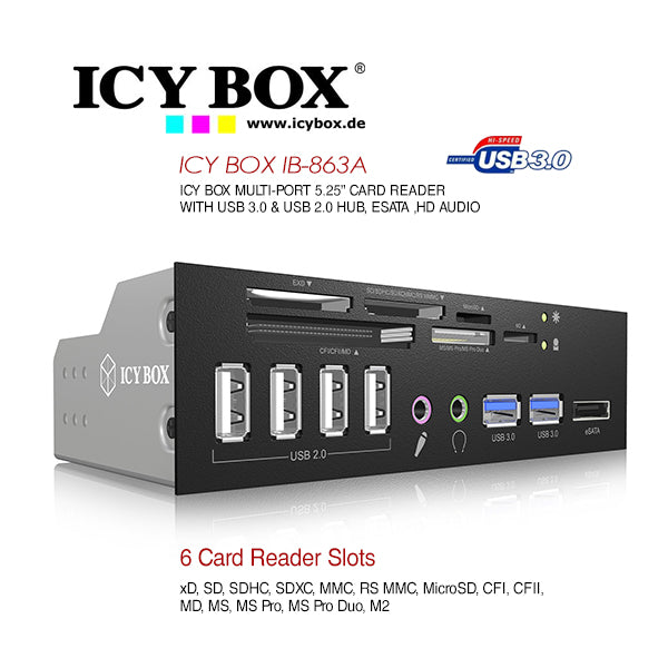 Multiport 5.25" Card Reader with USB 3.0 and eSATA Interfaces (IB-863a-B)