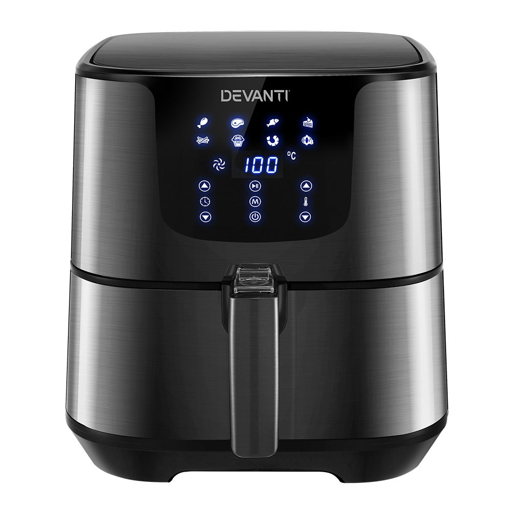 Devanti 7L Stainless Steel Air Fryer with LCD Touch Control - Healthy Cooking Made Easy