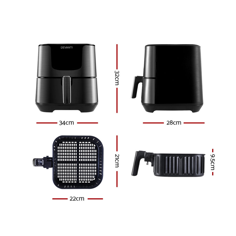 Devanti 7L Stainless Steel Air Fryer with LCD Touch Control - Healthy Cooking Made Easy