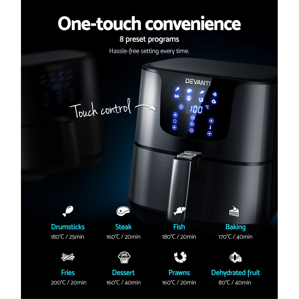Devanti 7L Stainless Steel Air Fryer with LCD Touch Control - Healthy Cooking Made Easy