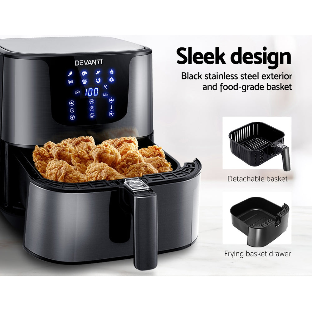 Devanti 7L Stainless Steel Air Fryer with LCD Touch Control - Healthy Cooking Made Easy