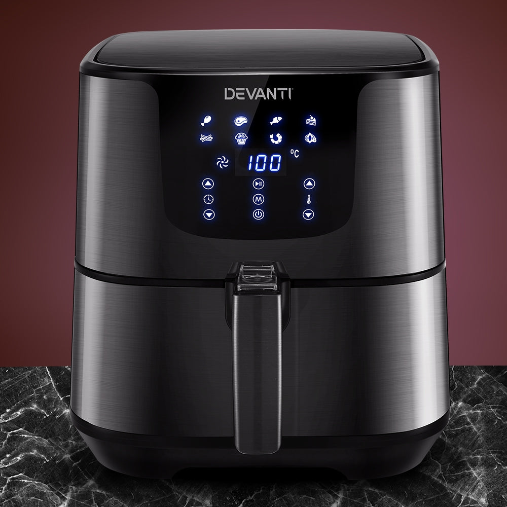 Devanti 7L Stainless Steel Air Fryer with LCD Touch Control - Healthy Cooking Made Easy