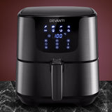 Devanti 7L Stainless Steel Air Fryer with LCD Touch Control - Healthy Cooking Made Easy - Close-Up Angle