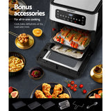 Devanti 10L Multi-Function Air Fryer with LCD Touch Control - Healthy Oil-Free Cooking & Dehydrator - Low Angle