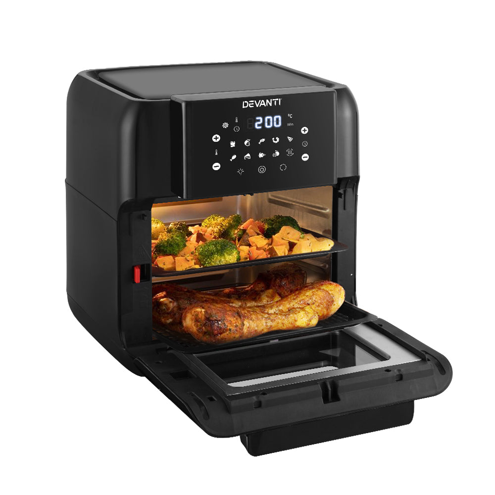 Devanti 10L Oil-Free Air Fryer with LCD Touch Control – Multi-Function Healthy Cooker for Family Meals