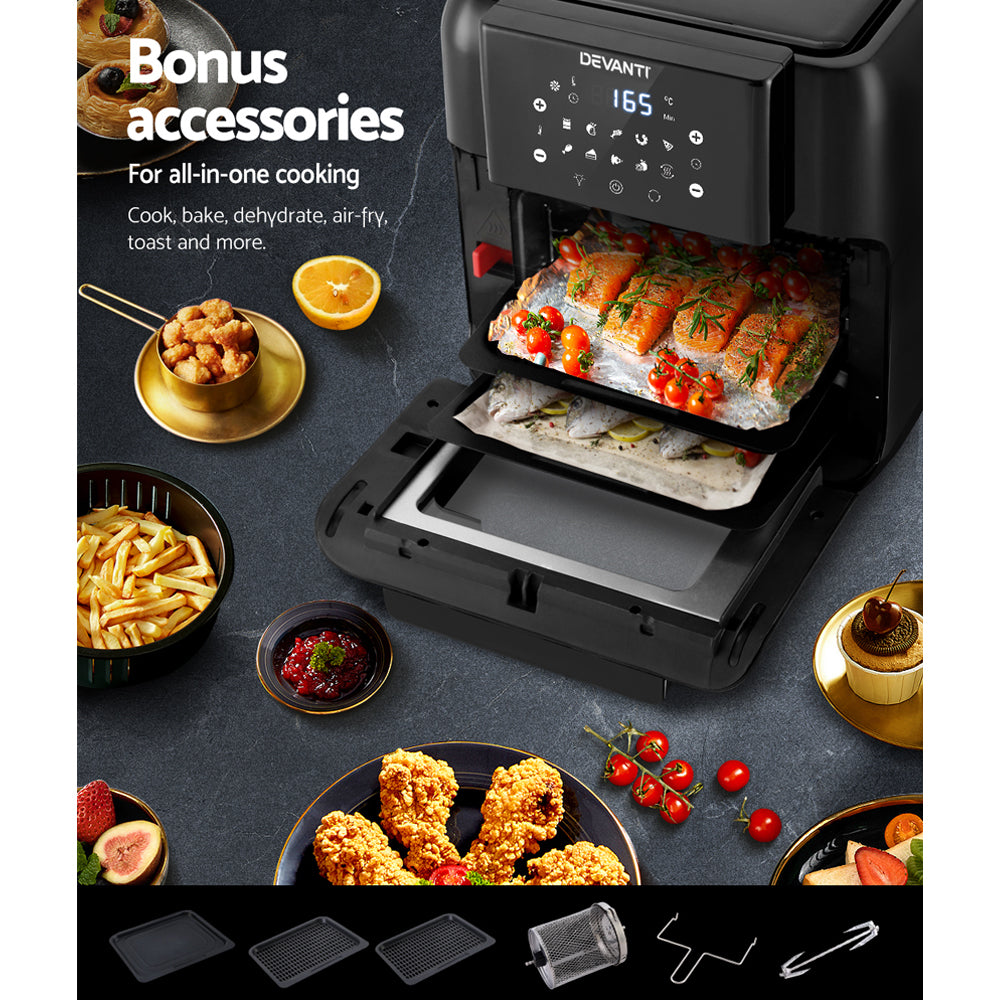 Devanti 10L Oil-Free Air Fryer with LCD Touch Control – Multi-Function Healthy Cooker for Family Meals