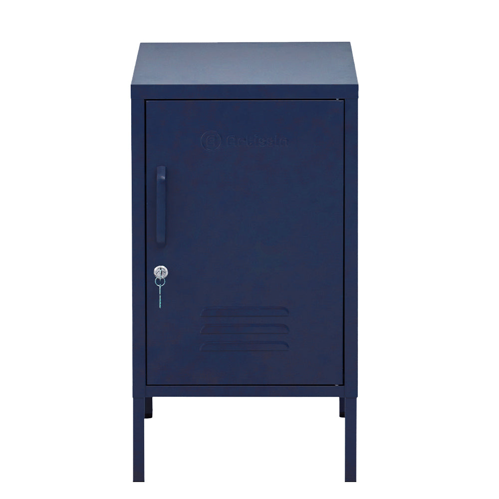 Contemporary Blue Metal Storage Locker with Adjustable Shelf and Hook