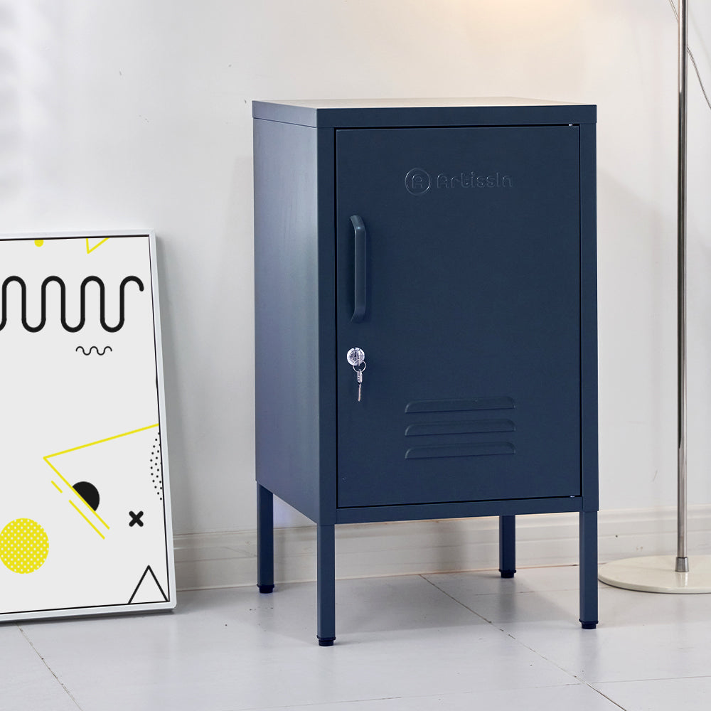 Contemporary Blue Metal Storage Locker with Adjustable Shelf and Hook