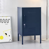 Contemporary Blue Metal Storage Locker with Adjustable Shelf and Hook - Rear View