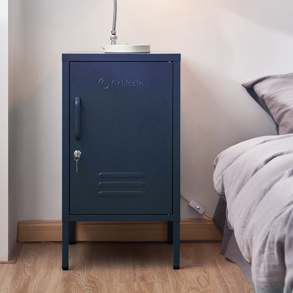 Contemporary Blue Metal Storage Locker with Adjustable Shelf and Hook