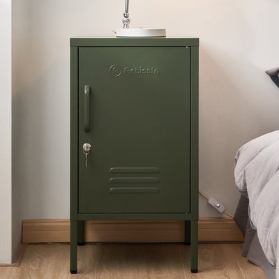 Contemporary Green Metal Storage Locker with Adjustable Shelf and Cable Hole