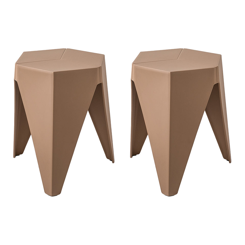 ArtissIn Set of 2 Contemporary Puzzle Stools - Stylish Plastic Stacking Chairs for Indoor & Outdoor Use - Brown