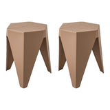 ArtissIn Set of 2 Contemporary Puzzle Stools - Stylish Plastic Stacking Chairs for Indoor & Outdoor Use - Brown - Front View