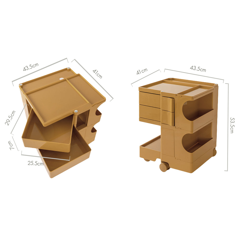 ArtissIn Modern Yellow Boby Trolley Nightstand with 3-Tier Storage and Wheels