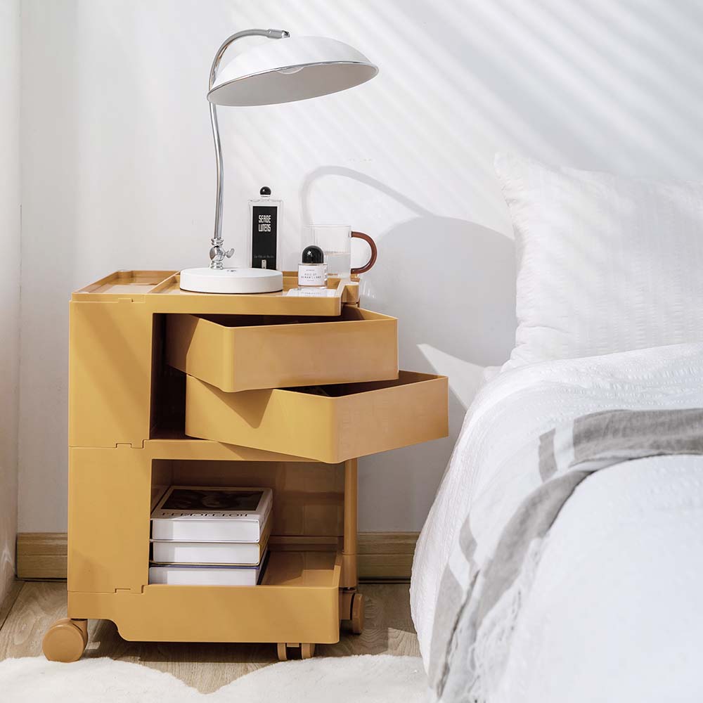 ArtissIn Modern Yellow Boby Trolley Nightstand with 3-Tier Storage and Wheels