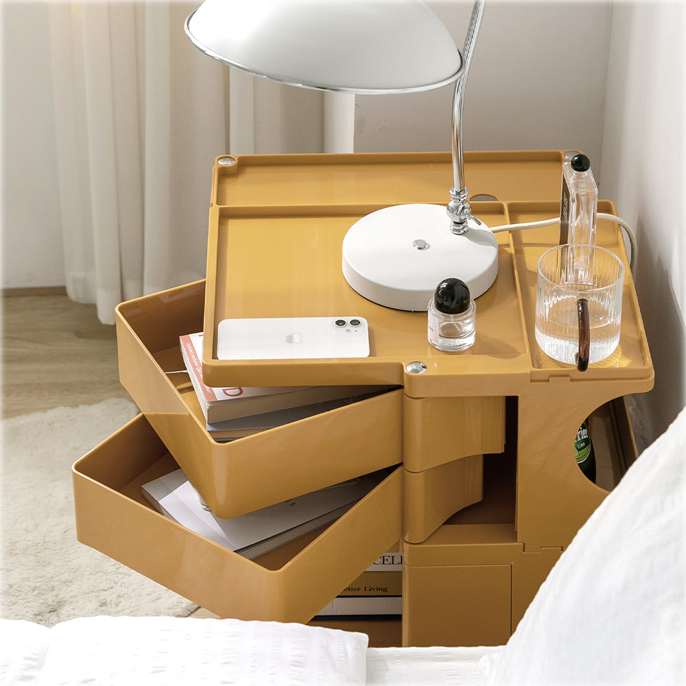 ArtissIn Modern Yellow Boby Trolley Nightstand with 3-Tier Storage and Wheels
