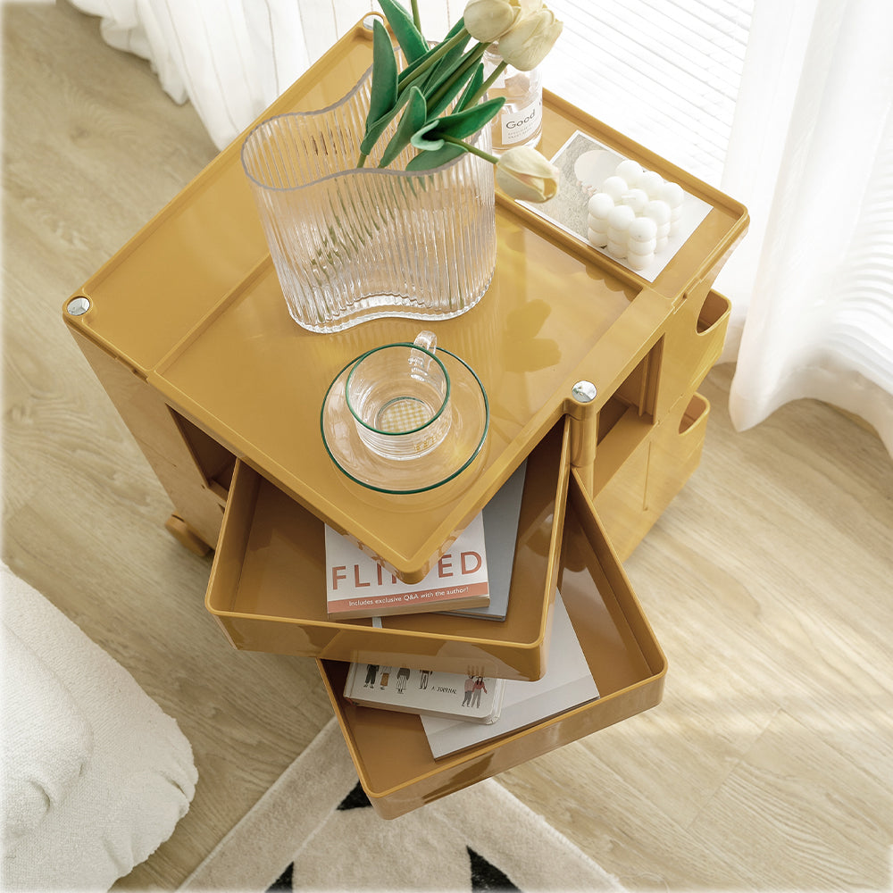 ArtissIn Modern Yellow Boby Trolley Nightstand with 3-Tier Storage and Wheels