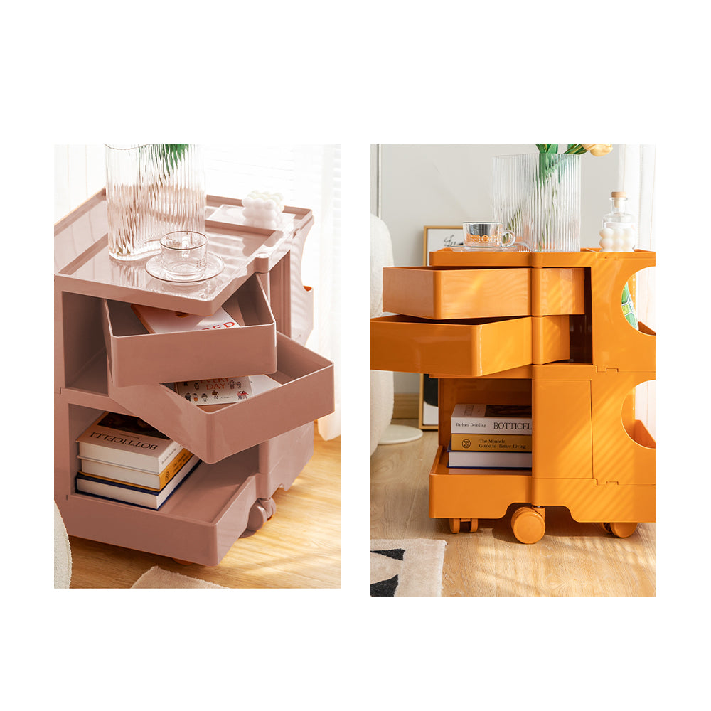 ArtissIn Modern Yellow Boby Trolley Nightstand with 3-Tier Storage and Wheels