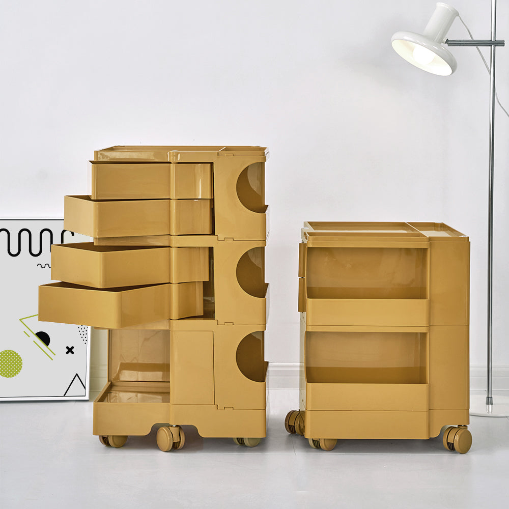 ArtissIn Modern Yellow Boby Trolley Nightstand with 3-Tier Storage and Wheels