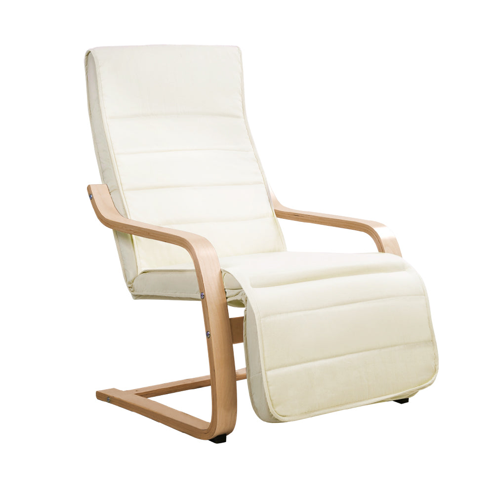 Beige Adjustable Bentwood Lounge Chair with Footrest